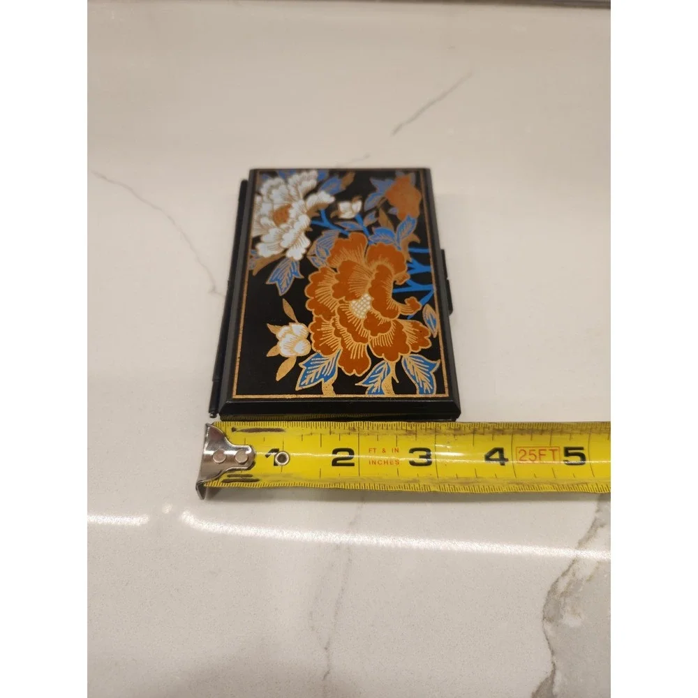 Vintage Hard Plastic Brown Travel Tissue‎ Box Mirrored Multi Floral Oriental